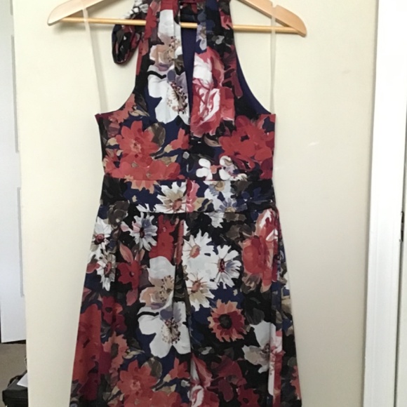 Modcloth Small Navy and Red Floral Halter Tie-Neck Dress NWOT - Picture 11 of 15